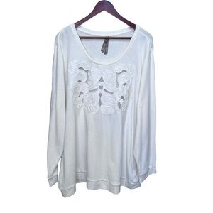 Pennington’s White Lightweight Embroidered Crewneck Sweater Size 3x